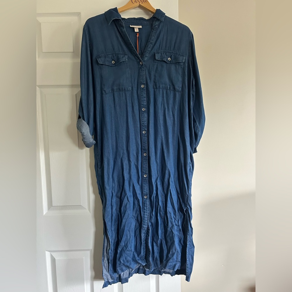 Knox Rose Indigo Blue Denim Shirt Dress with Chest Pockets